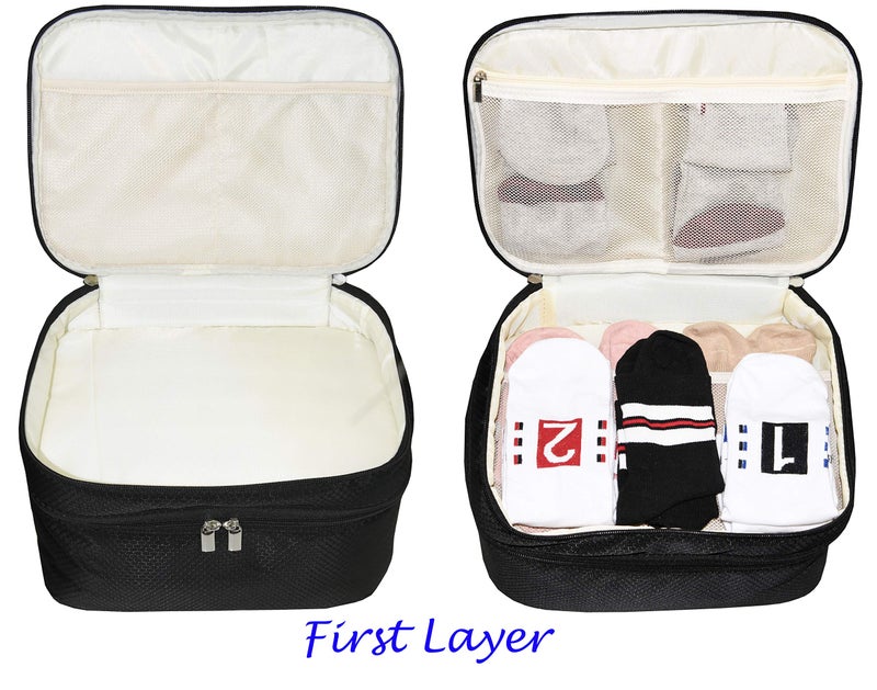 Freegrace Travel Organizer Underwear Bag - Large Double Layer Packing Storage Bag - Fits Large Bra, Socks, Underpants, Cosmetic, Toiletry kit (Black) - Image 2